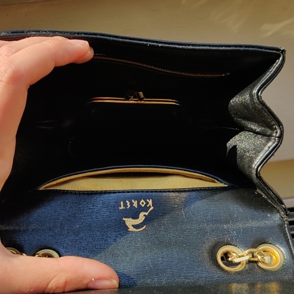 Vintage 1950s black patent leather evening purse - Picture 6 of 6